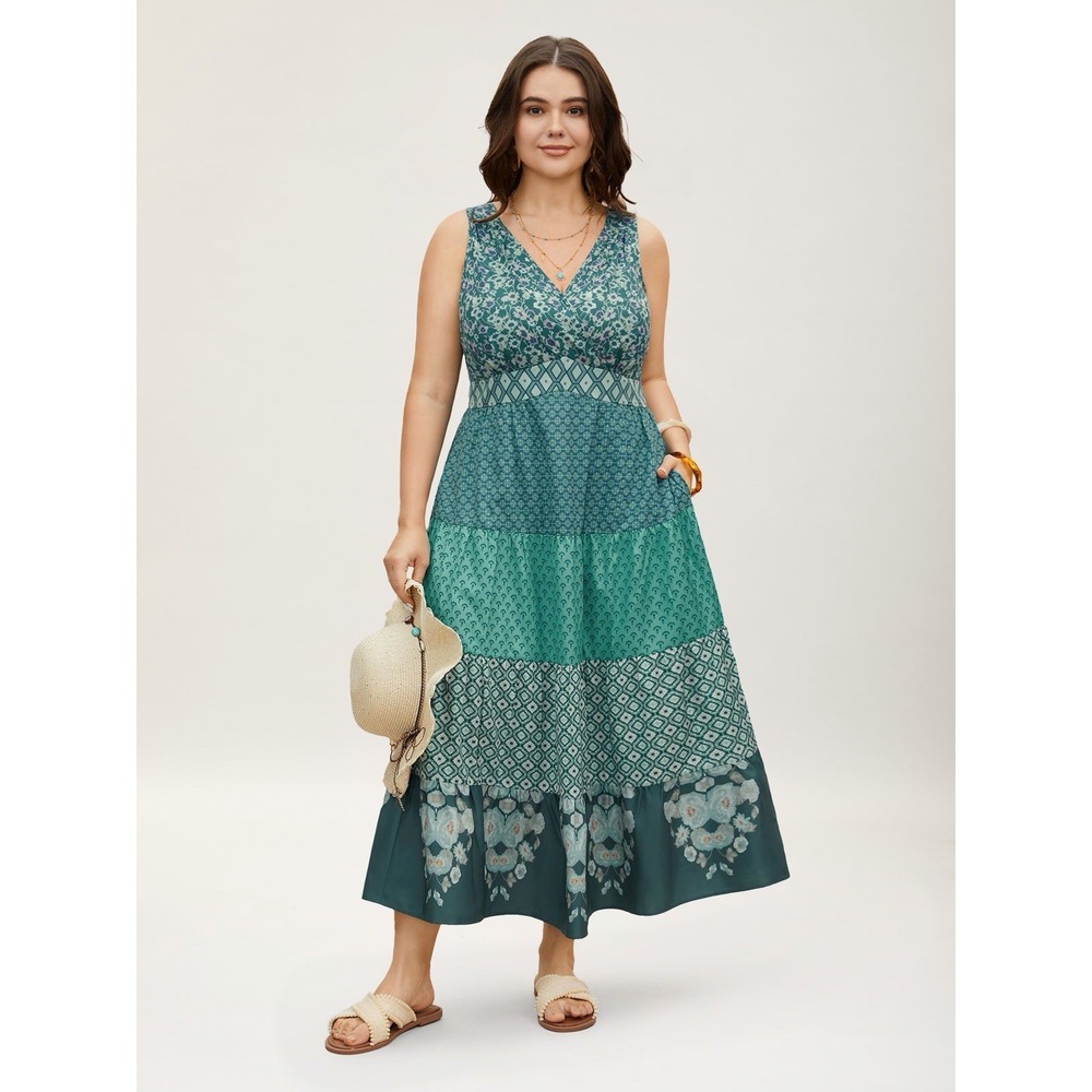 BloomChic Bandana Patchwork Floral Sleeveless Dress 22/24 Boho Cottagecore Flowy